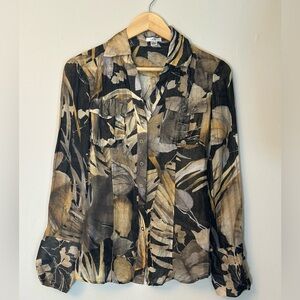 90’s Cache Sheer Vintage Lightweight Botanical Print Button-Up Blouse Size Small